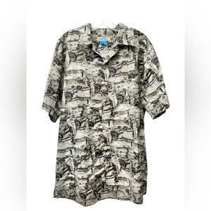 NSI VTG Button Shirt All Over Print Size L Maui Fishing 90s Retro